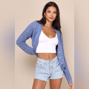 Breezy Attitude Blue Loose Knit Button-Up Cardigan Sweater